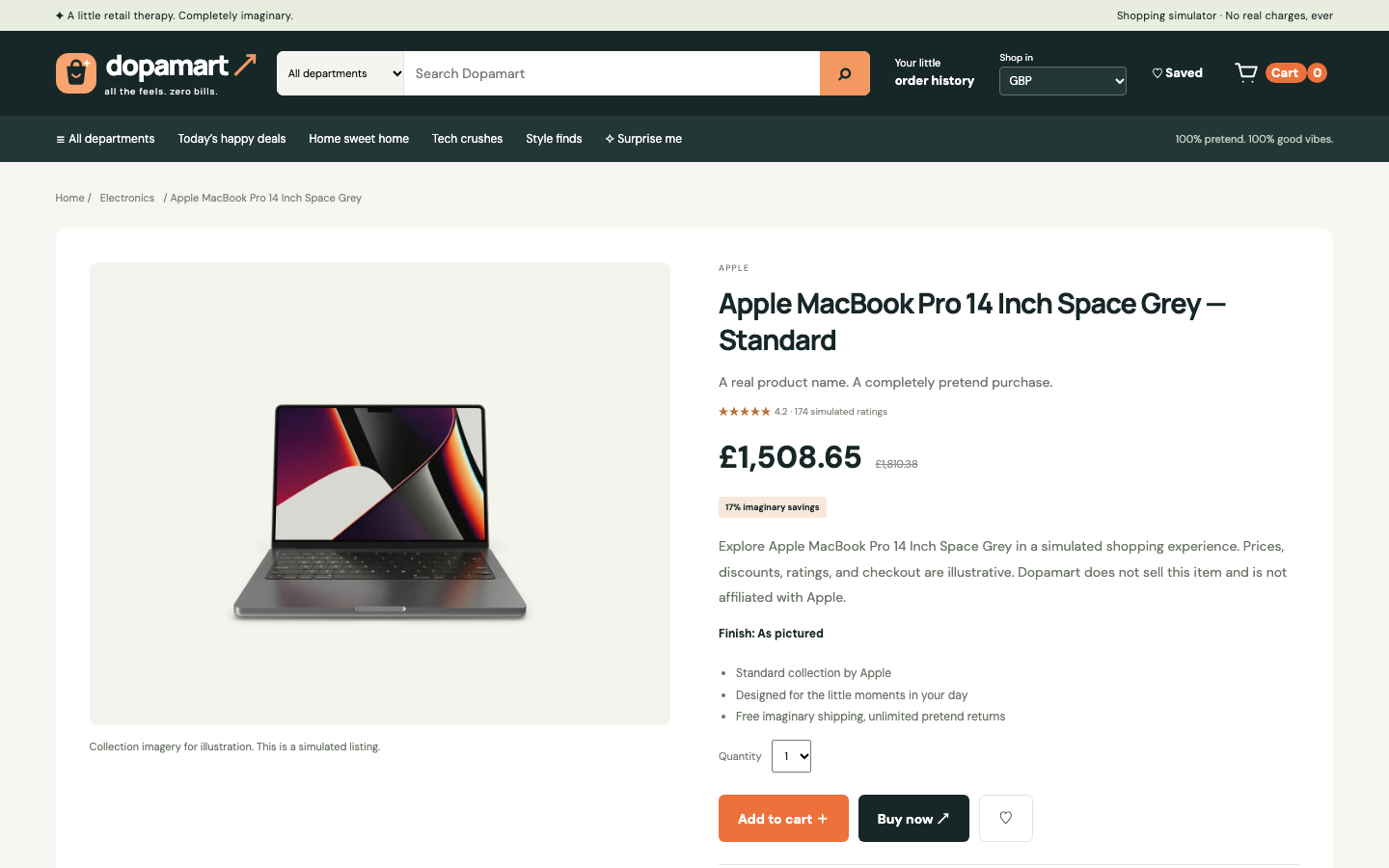 DopaMart fictional product detail page for a laptop